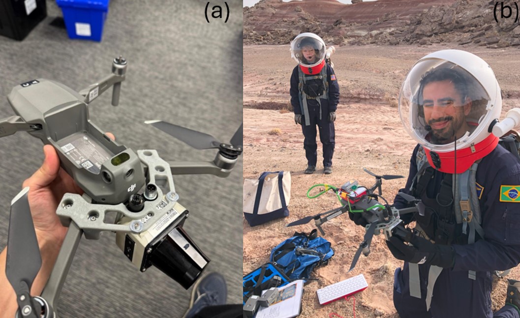 Drone with mounted LIDAR sensor, battery, and Raspberry Pi