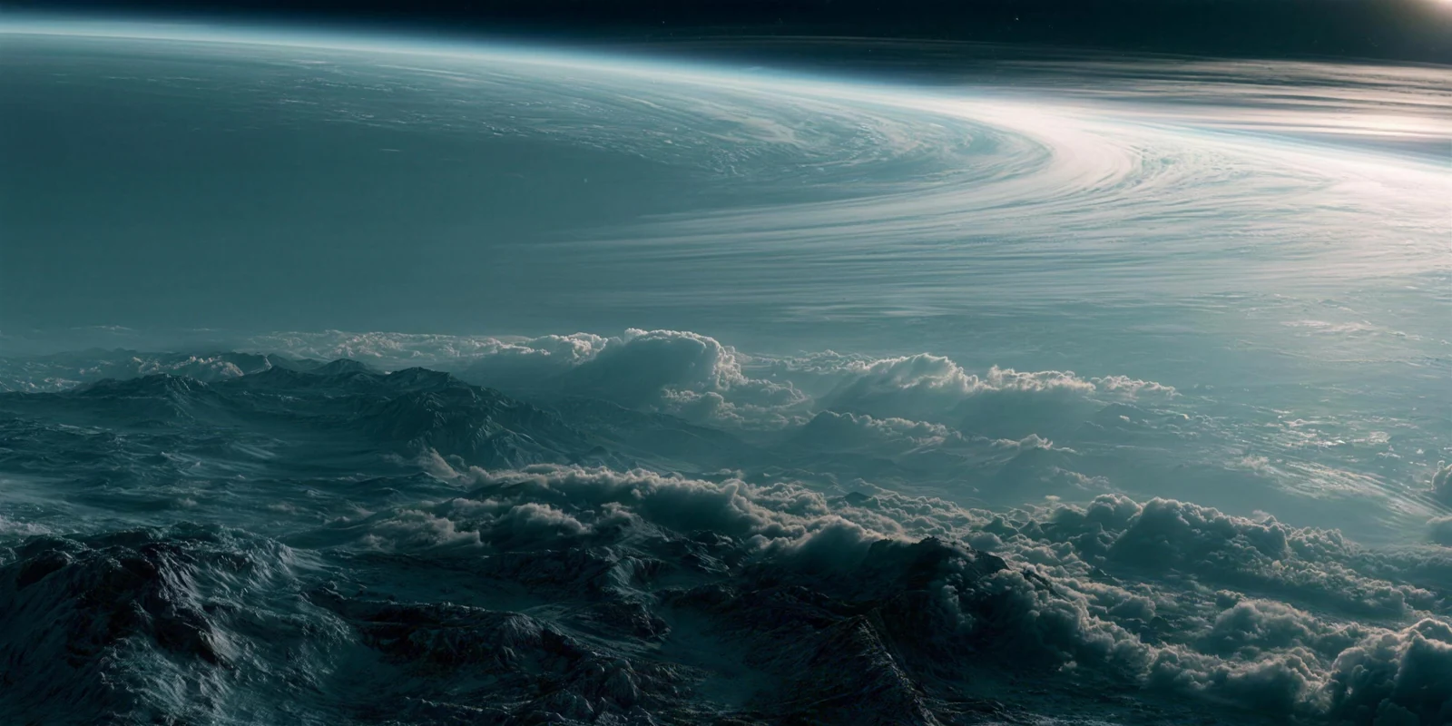 Pale cyan cloud plains of Uranus under a hazy sky